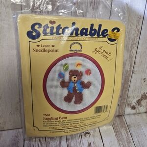 Vintage 1986 Dimensions Stitchables Needlepoint Kit Juggling Bear #7568 SEALED